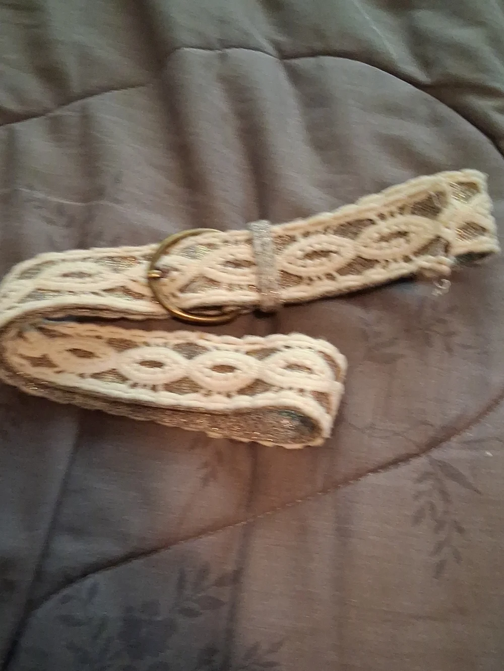 Woven Lace-Trim Women's Belt in Cream